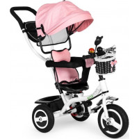 ECOTOYS Trojkolka so strechou a vodiacou tyčou ružová