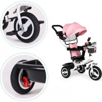 ECOTOYS Trojkolka so strechou a vodiacou tyčou ružová