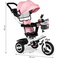 ECOTOYS Trojkolka so strechou a vodiacou tyčou ružová