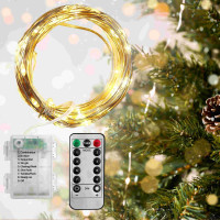 Vianočné dekoračné osvetlenie na drôtiku s diaľkovým ovládačom - 50 LED - teplá biela