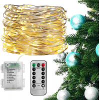 Vianočné dekoračné osvetlenie na drôtiku s diaľkovým ovládačom -100 LED - teplá biela