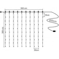 Svetelný záves na drôtiku s diaľkovým ovládačom 3x3 m - 300 LED - teplá biela