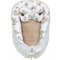 Obojstranné hniezdočko (kokon) pre bábätko - BABYMAM PREMIUM set 7v1 - Africké zvieratká s béžovou minkami