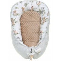 Obojstranné hniezdočko (kokon) pre bábätko - BABYMAM PREMIUM set 7v1 - Africké zvieratká s béžovou minkami