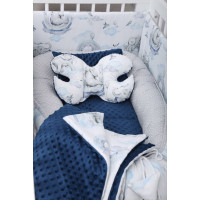 Obojstranné hniezdočko (kokon) pre bábätko - BABYMAM PREMIUM set 7v1 - Modrý sloník s tmavo modrou minky