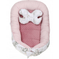 Obojstranné hniezdočko (kokon) pre bábätko - BABYMAM PREMIUM set 7v1 - Ružový sloník so staroružovou minkou