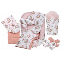 Obojstranné hniezdočko (kokon) pre bábätko - BABYMAM PREMIUM set 7v1 - V ríši snov s broskyňovou minkou