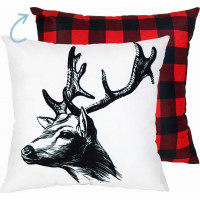 Obliečka na vankúš VELVET NATALE Jeleň/káro 45x45 cm - červená/biela