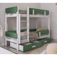 Detská poschodová posteľ z masívu borovice ETTORE so šuplíkmi - 200x90 cm - biela/zelená