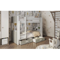 Detská poschodová posteľ z masívu borovice GASPAR so šuplíkmi a regálom - 200x90 cm - biela/dub sonoma