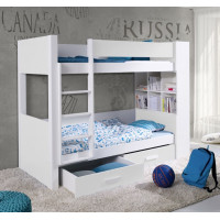 Detská poschodová posteľ z masívu borovice GASPAR so šuplíkmi a regálom - 200x90 cm - biela
