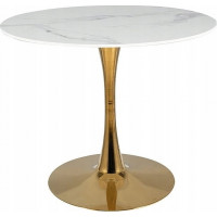 Okrúhly stôl ESPERO - biely mramor/zlatý