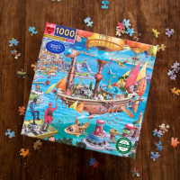 EEBOO Štvorcové puzzle Steampunková vzducholoď 1000 dielikov