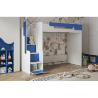 Detská vyvýšená posteľ s písacím stolom a skriňou DORIAN - 200x90 cm - modrá