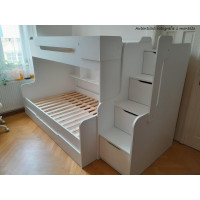 Detská poschodová posteľ s rozšíreným spodným lôžkom a zásuvkou HARRY biela - 200x90/120 cm