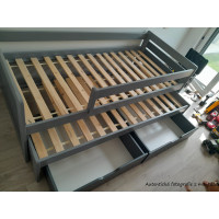 Detská posteľ z masívu borovice TOMÁŠ II s prístelkou a šuplíkmi - 200x90 cm - grafit/sivá