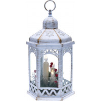 LED vianočný lampáš biely, 33cm, 3x LED sviečka