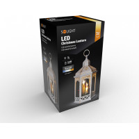 LED vianočný lampáš biely, 33cm, 3x LED sviečka