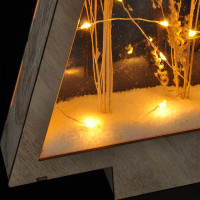 LED drevená vianočná dekorácia, zasnežené zimné kvety, 37cm