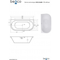 Asymetrická vaňa VICA SLIM+ 170x80 cm - sifón so štrbinovým prepadom