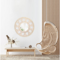 Okrúhle zrkadlo s tkaným rámom BOHO 65 cm - biele