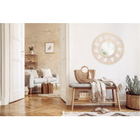 Okrúhle zrkadlo s tkaným rámom BOHO 65 cm - biele