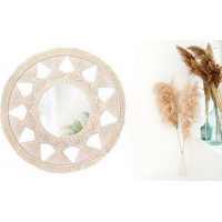 Okrúhle zrkadlo s tkaným rámom BOHO 65 cm - biele