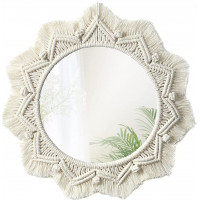Okrúhle zrkadlo s tkaným rámom BOHO 50 cm - biele
