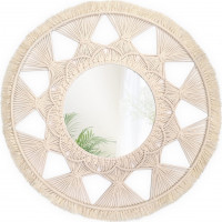 Okrúhle zrkadlo s tkaným rámom BOHO 65 cm - biele