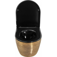 Závesné WC Rea CARLOS RIMLESS - brúsené zlato/čierne lesklé + Duroplast sedátko flat