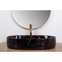 Keramické umývadlo Rea NADIA 61 BLACK MARBLE SHINY - dekor kameňa - čierne