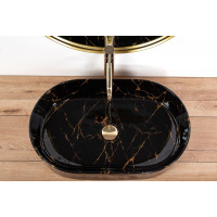 Keramické umývadlo Rea NADIA 61 BLACK MARBLE SHINY - dekor kameňa - čierne