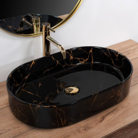 Keramické umývadlo Rea NADIA 61 BLACK MARBLE SHINY - dekor kameňa - čierne