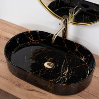 Keramické umývadlo Rea NADIA 61 BLACK MARBLE SHINY - dekor kameňa - čierne