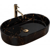 Keramické umývadlo Rea NADIA 61 BLACK MARBLE SHINY - dekor kameňa - čierne
