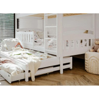 Detská poschodová posteľ z masívu BOHDANA s prístelkou a šuplíky - 200x90 cm - BIELA