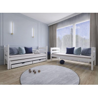 Detská poschodová posteľ z masívu borovice CYRIL s prístelkou a šuplíky - 200x90 cm - BIELA