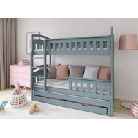Detská poschodová posteľ z masívu borovice HERMIONA s prístelkou a zásuvkami - 200x90 cm - svetlo šedá