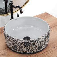 Keramické umývadlo Rea FLORISA - biele / čierne - kvetinový vzor