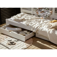 Detská poschodová posteľ z masívu EMIL s prístelkou a šuplíky - 200x90 cm - biela