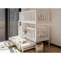 Detská poschodová posteľ z masívu borovice s prístelkou a šuplíky EMIL - 200x90 cm - biela