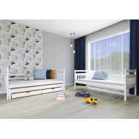 Detská poschodová posteľ z masívu borovice SEVERUS s prístelkou a šuplíky - 200x90 cm - biela
