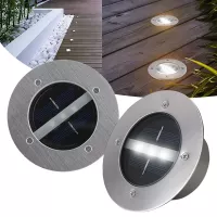 Záhradná okrúhla LED solárna lampa do zeme 12 cm - strieborná