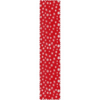 Vianočný behúň na stôl 180x35 cm - Vločky - červený/strieborný