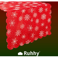 Vianočný behúň na stôl 180x35 cm - Vločky - červený/strieborný