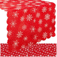 Vianočný behúň na stôl 150x35 cm - Vločky - červený/strieborný