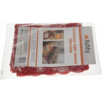 Vianočný behúň na stôl 150x35 cm - Vločky - červený/strieborný