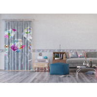 Dizajnový záves - Farebné kvety s motýlikmi - 140x245 cm