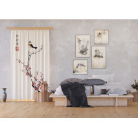 Dizajnový záves - Japonská sakura s vtáčikom - 140x245 cm