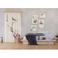 Dizajnový záves - Japonská sakura s vtáčikom - 140x245 cm